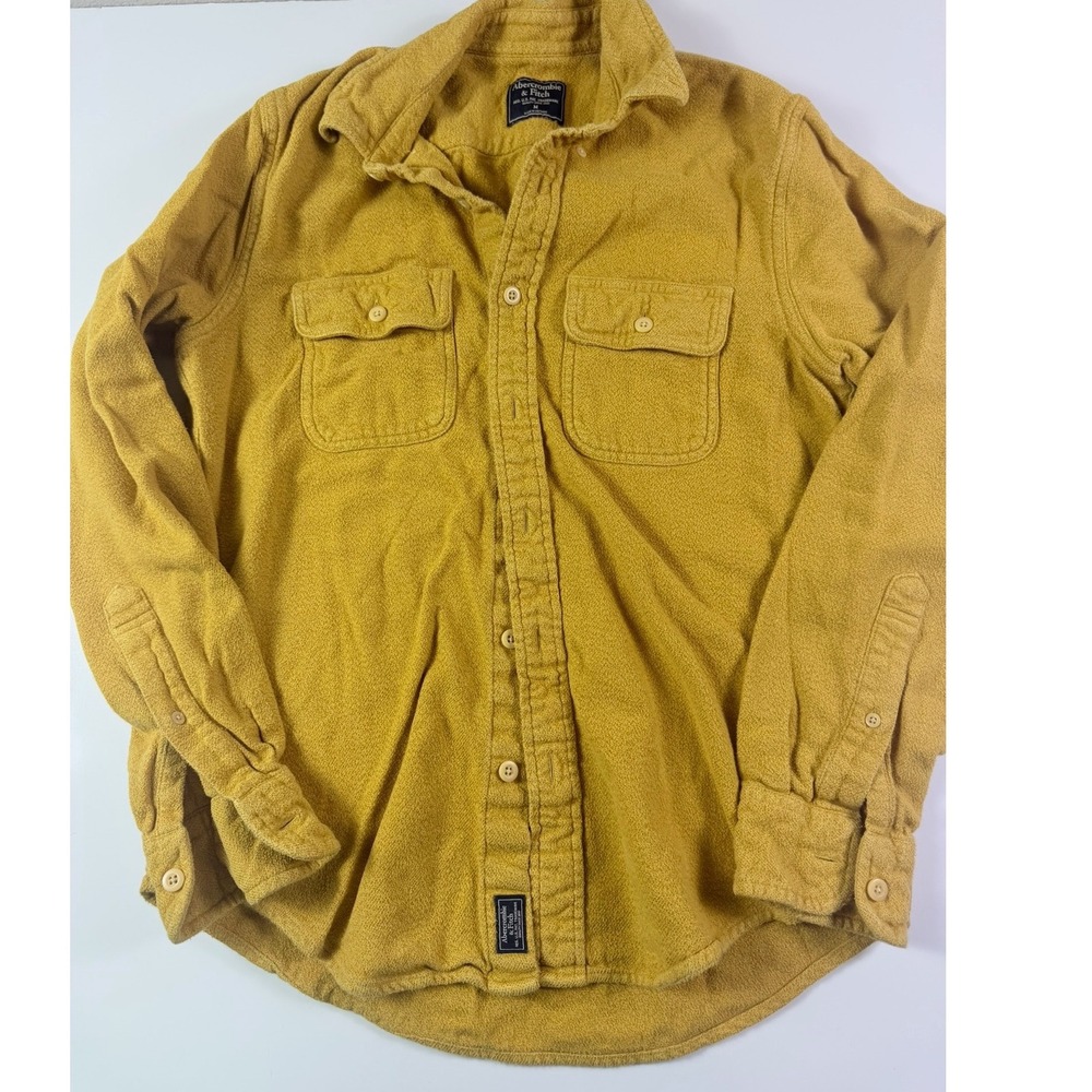Abercrombie & Fitch Mens Mustard Yellow Flannel Warm Button Down Shirt Medium